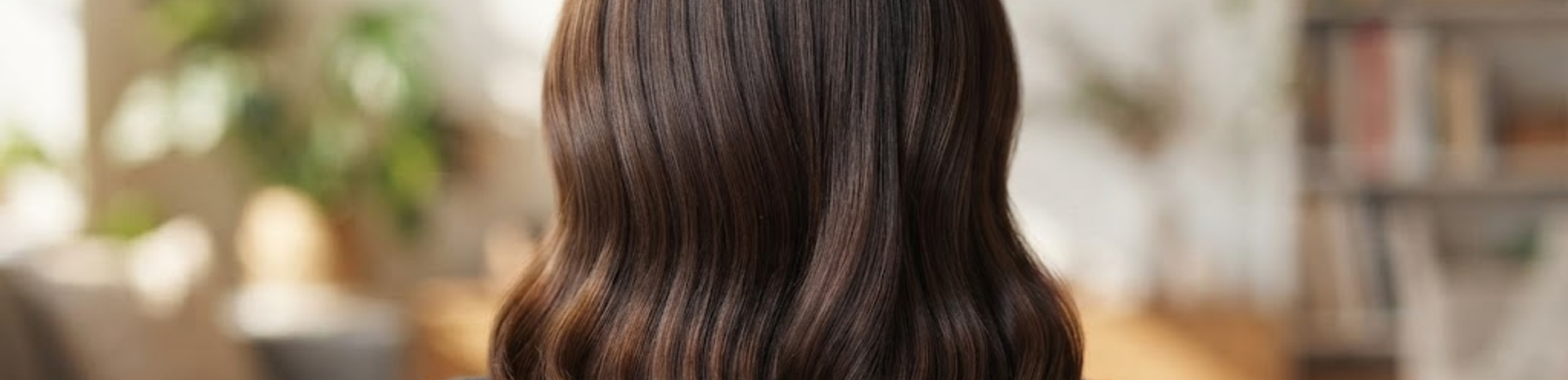 Brown Blown Out Hair with Plant in Background