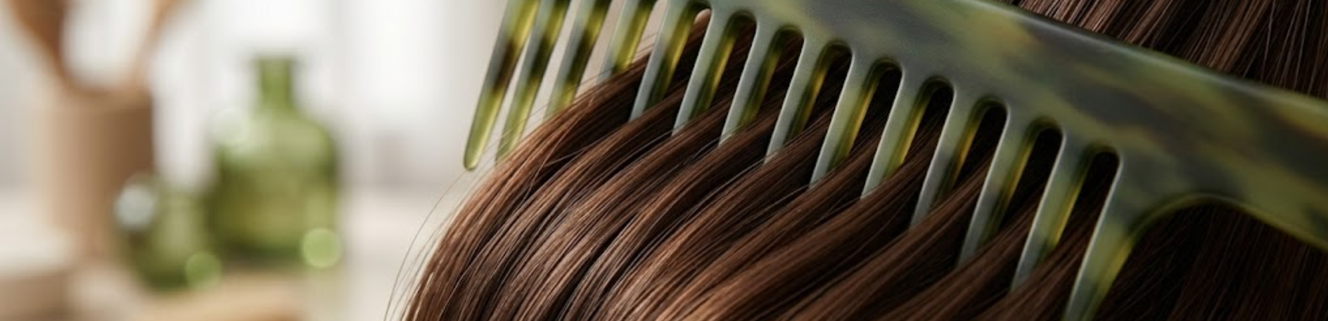 Green Comb Going Through Light Brown Hair