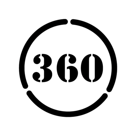 Black '360' logo with a circular design on a white background