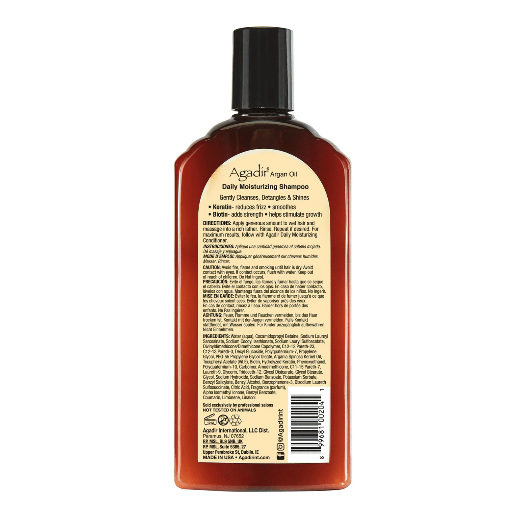 Agadir Argan Oil Daily Moisturizing Shampoo Back of Bottle