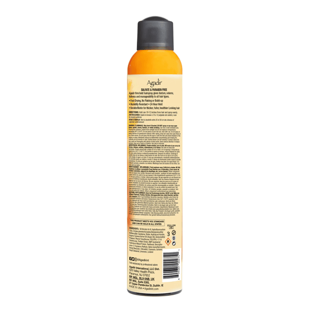 Agadir Volumizing Hairspray - Firm Hold 10.5 oz Back of Can