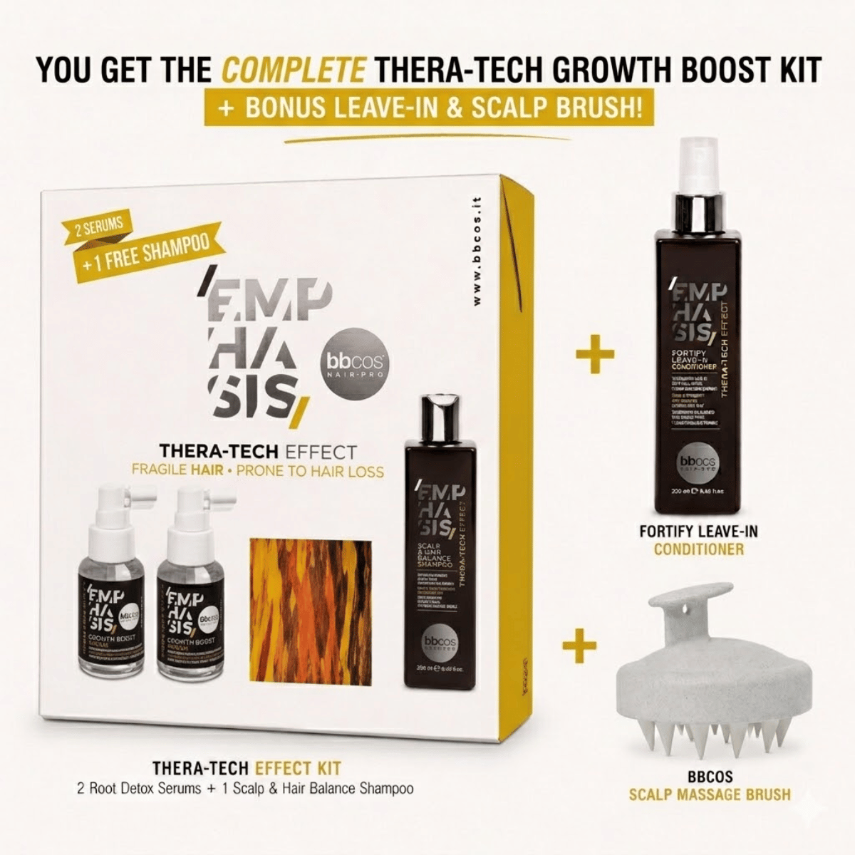 BBCOS Emphasis Thera-Tech Growth Boost Kit with Scalp Brush and Leave-In