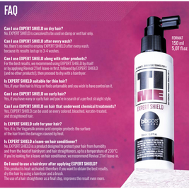 BBcos Expert Shield hair product with FAQ text on a pink background